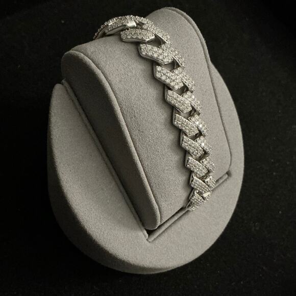 12.8mm Genuine Moissanite Monaco Cuban Bracelet 8in 10.18ctw~NEW~Retail $1599 - Picture 2 of 9